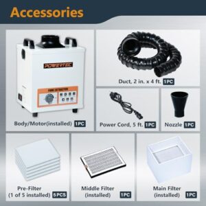 POWERTEC Solder Fume Extractor, 3-Stage Filtration System, 120W Suction 138CFM (235m³/h) Low Noise Smoke Absorber for Laser Cutter & 3D Printer, Smoke Purifier for Desktop Soldering & Welding (FE1380)