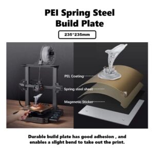 PEI Sheet 235mmx235mm and Magnetic Sticker with Adhesive, Smooth Build Plate for Creality Ender 3/Ender 3 Pro/Ender 3 V2/Ender 3 S1/Ender 3 S1 pro/Ender 3 neo/3 v2 neo/Ender 5/5 Pro 3D Printers