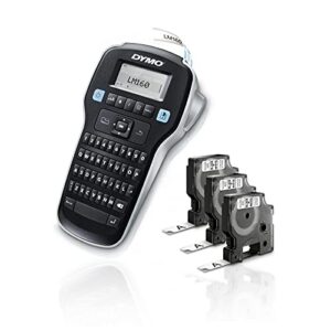 DYMO LabelManager 160 Portable Label Maker Bundle Easy-to-Use One-Touch Smart Keys QWERTY Keyboard Large Display For Home & Office Organization Includes 3 D1 Label Cassettes