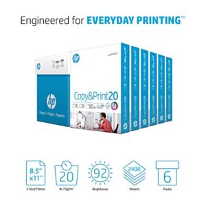 HP Printer Papers | 8.5 x 11 Paper | Copy &Print 20 lb| 6 Pack Case – 2,400 Sheets | 92 Bright | Made in USA – FSC Certified | 200010C