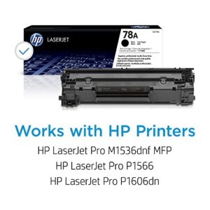 HP 78A Black Toner Cartridge | Works with HP LaserJet Pro P1566, P1606 Series, HP LaserJet Pro MFP M1536 Series | CE278A
