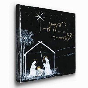 Renditions Gallery Christ in a Manger Wall Art, Religious Christmas, Jesus, Mary, and Joseph, Joy to the World, Premium Gallery Wrapped Canvas Decor, Ready to Hang, 24 in H x 24 in W, Made in America