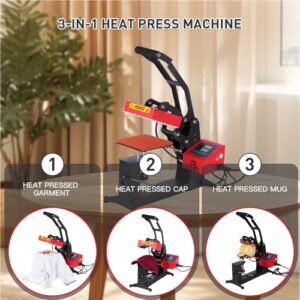 KEIKI 5.8×5.8 Inch Mini 3 in 1 Combo Digital Manual Sublimation KEIKI Heat Press Machine for Cap, Hat and Cup, Heat Transfer Printing Machine for Label and Tag, for Home and Commercial, 110V,400W