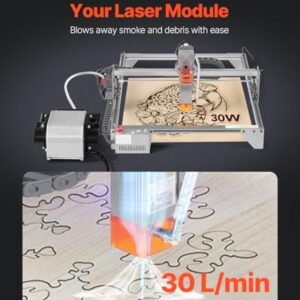 VEVOR Adjustable 30 L/min Airflow, Air Assist Pump Kit Cutter, Clear Smoke and Dust, Reduce Surface Temperature, Shield Lens, for Laser Engraving Wood Metal, Silver
