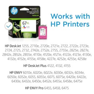 HP 67XL Tri-color High-yield Ink Cartridge for HP Printers | Works with Printer Series: DeskJet 1255, 2700, 4100; ENVY 6000, 6400 | Eligible for Instant Ink | 3YM58AN