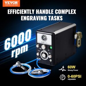 VEVOR 1200-6000 RPM Adjustable, 60W Dual Head Pneumatic Machine, DIY Impact Small Pedal, Stone Setting Tools Engraver for Jewelry ＆ Metal Crafting, Black