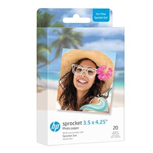 HP Sprocket 3.5 x 4.25” Zink Sticky-Backed Photo Paper (20 Pack) Compatible Sprocket 3×4 Photobooth and Photo Printer