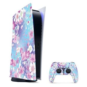 MightySkins Glossy Glitter Gaming Skin for PS5 / PlayStation 5 Digital Edition Bundle – in Bloom | Durable High-Gloss Glitter Finish | Easy to Apply and Change Styles | Made in The USA