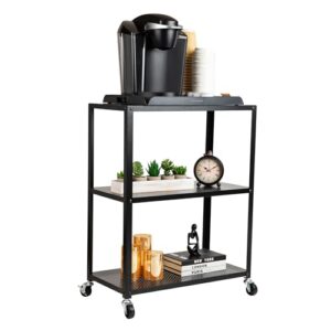 Mind Reader Rolling Cart, Rolling Cart, Microwave Stand, 3-Tier, Coffee Cart, Office, Metal, 23″ L x 12″ W x 30″ H, Black
