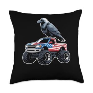 Patriotic Monster Truck With Eagle Throw Pillow