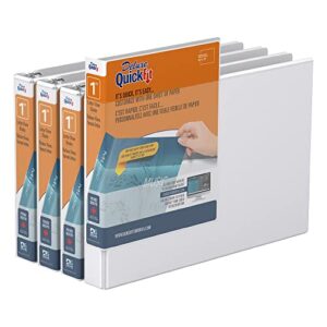 QuickFit Landscape 3 Ring Binder, Heavy-Duty Round-Ring Binder, 8 1/2″ x 11″ x 1″, Pack of 4, White