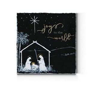 Renditions Gallery Christ in a Manger Wall Art, Religious Christmas, Jesus, Mary, and Joseph, Joy to the World, Premium Gallery Wrapped Canvas Decor, Ready to Hang, 24 in H x 24 in W, Made in America