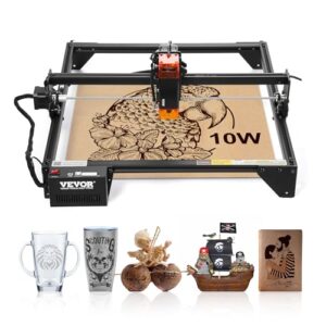VEVOR 10W Output, Laser Engraving Cutter Machine, 14.9 x 15.7 in/38 x 40 cm Working Area, 10000 mm/min Movement Speed, Compressed Spot with Eye Protection, for Wood, Certain Metal, Black