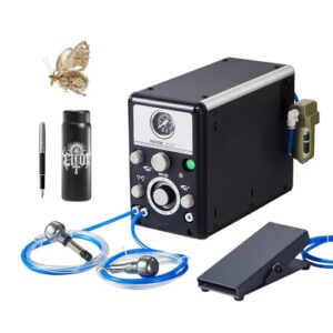 VEVOR 1200-6000 RPM Adjustable, 60W Dual Head Pneumatic Machine, DIY Impact Small Pedal, Stone Setting Tools Engraver for Jewelry ＆ Metal Crafting, Black