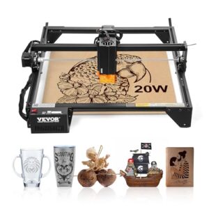 VEVOR 20W Output, Laser Engraving Cutter Machine, 13.7 x 15.7 in/35 x 40 cm Working Area, 10000 mm/min Movement Speed, Compressed Spot with Eye Protection, for Wood, Certain Metal, Black